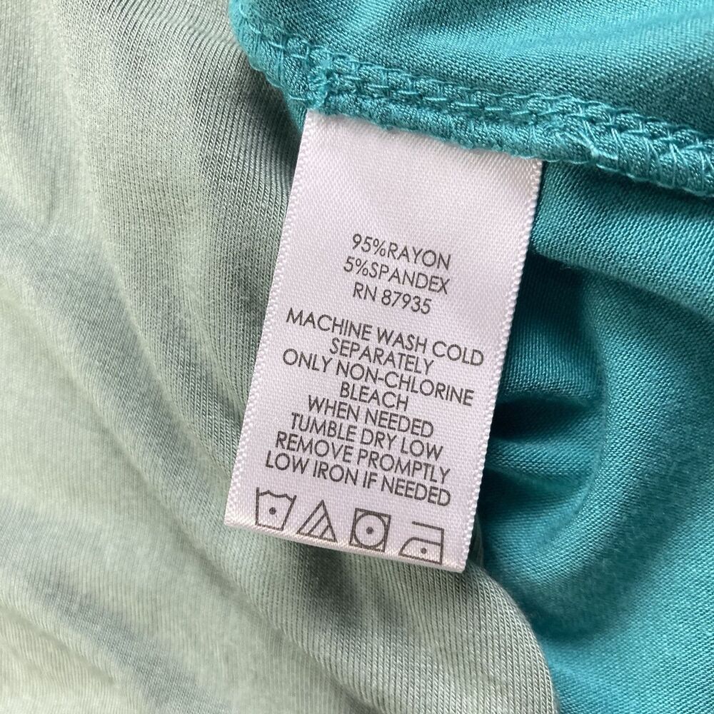 LOGO by Lori Goldstein Tunic Shirt Sz Large Sharkbite Hem Teal Green Knit Layers - Picture 4 of 9